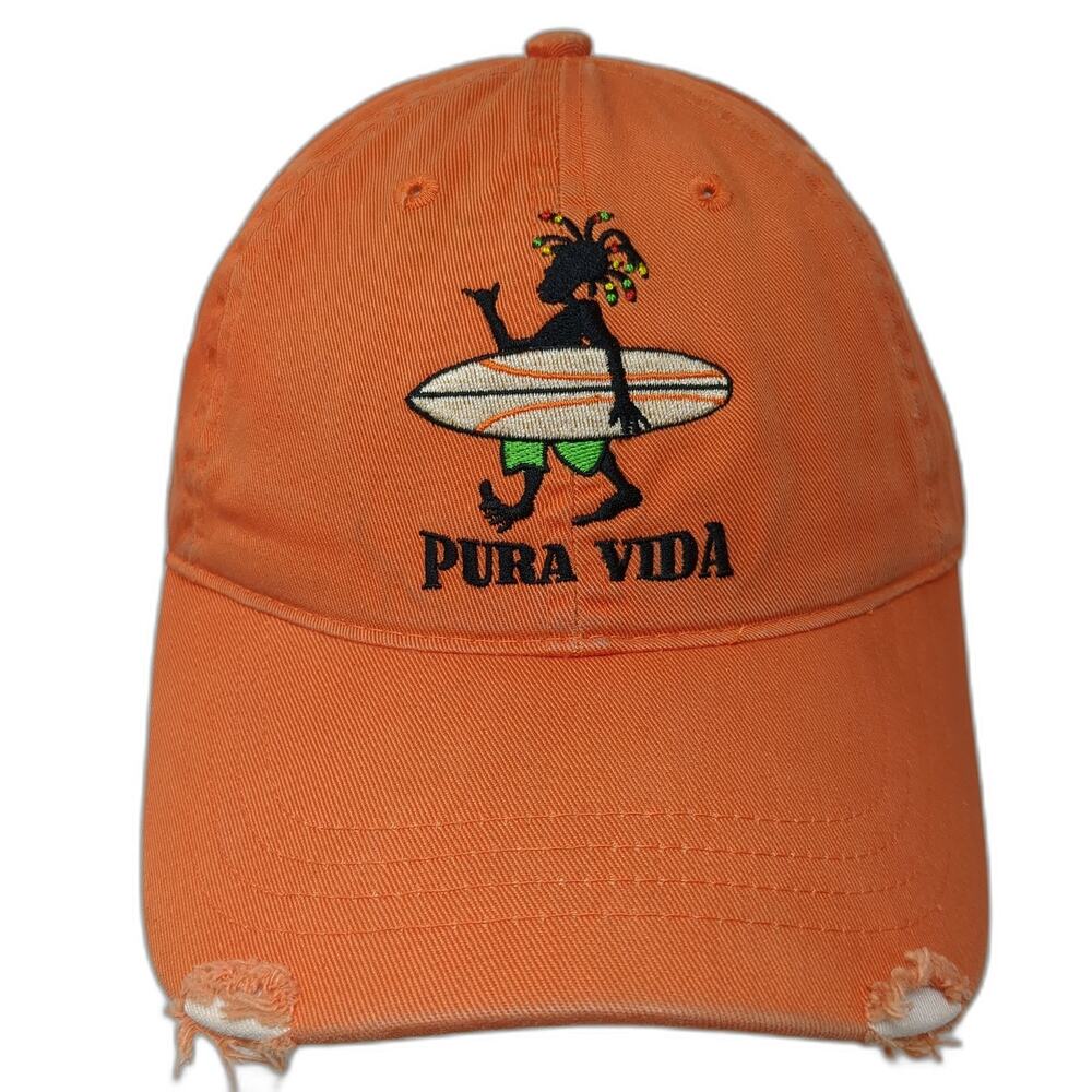 Pura Vida Slideback Baseball Cap Orange One Size Adjustable Distressed A&M